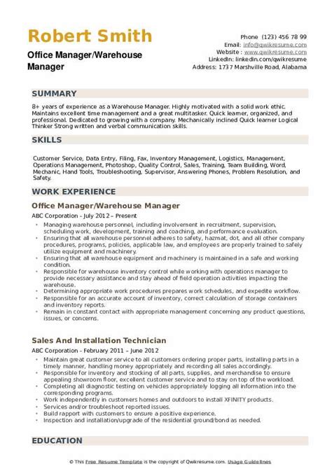 manager summary resume|warehouse manager resume summary.